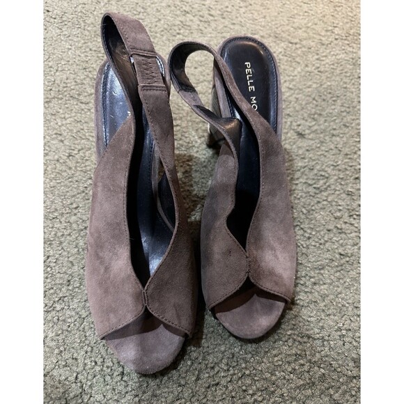 Pelle Moda Brown Suede‎ Open-Toe with Strap, 4.5 Inch Heels Size 8.5 Stiletto - Picture 2 of 9